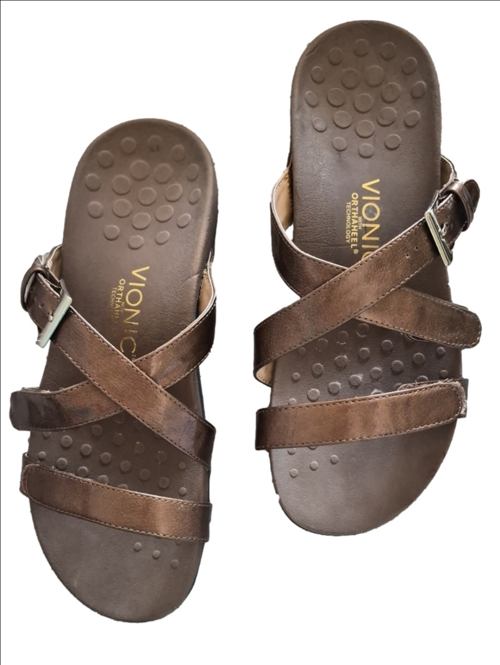 Vionic with Orthaheel Technology Kira Metallic Tan Sandals Women's Size 8 EU 39